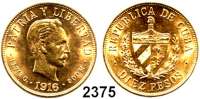 AUSLÄNDISCHE MÜNZEN,Kuba 10 Pesos 1916.  (15 g fein).  Schön 14.  KM 20.  Fb. 3.  GOLD