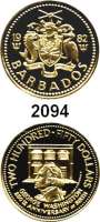 AUSLÄNDISCHE MÜNZEN,Barbados 250 Dollars 1982. (5,94 g fein). 250. Geburtstag von George Washington. Schön 27. KM 35. Fb. 7. GOLD