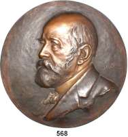 M E D A I L L E N,Medicina in Nummis Einseitige Bronze Hohlgußplakette o.J.  Rudolf Virchow (?).  Brustbild n. l.  196 mm.  701,8 g.