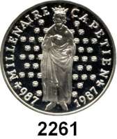 AUSLÄNDISCHE MÜNZEN,Frankreich 5. Republik seit 195810 Francs 1987.  Hugo Capet.  Schön 254.  KM 961.  Im Originaletui mit Zertifikat.