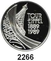 AUSLÄNDISCHE MÜNZEN,Frankreich 5. Republik seit 19585 Francs 1989. Eiffelturm. Schön 263. KM 968. Im Originaletui mit Zertifikat.