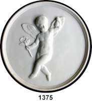 MEDAILLEN AUS PORZELLAN,Andere Hersteller Bing & Gröndahl, KopenhagenEinseitige weiße Reliefplakette.  Fliegender Putti trägt einen kleinen Beutel und den Merkurstab.  Rs.  