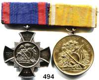 M E D A I L L E N,Schützen PotsdamOrdensschnalle mit 2 Auszeichnungen.  Silbernes Schützenkreuz (935) Gravur 1910 und vergoldete Medaille 1904.  200 Jahrfeier der Wiederbestätigung der privilegien der Schützengilde zu Potsdam.