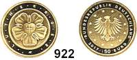 B U N D E S R E P U B L I K, 50 EURO 2017 J.  Reformationsjubiläum - Lutherrose.  GOLD  Im Originaletui.