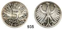 B U N D E S R E P U B L I K,Verprägungen und Kuriositäten 5 Mark 1966 G.  Jaeger 387.  Rand glatt.