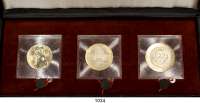 Deutsche Demokratische Republik   PP-Patina !!!!!,Thematische Sätze Etui mit drei Gedenkmünzen (jeweils im Plastikrahmen mit Plombe 