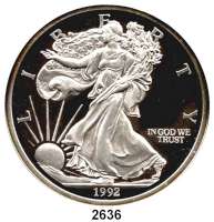 AUSLÄNDISCHE MÜNZEN,U S A Silbermedaille 1992 (5 Unzen Silber). Prägebild wie Dollar-Silberunze. 63,6 mm. 155,6 g. Im Etui.