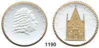 PORZELLAN SPENDEN - MEDAILLEN,Staatliche Porzellan-Manufaktur MEISSEN Leipzig1923 weiß, Rand und Kirche gold. 200 Jahre Johann Sebastian Bach. Nicht im Scheuch gelistet.