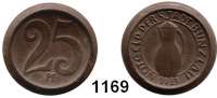 P O R Z E L L A N M Ü N Z E N,Münzen von anderen Deutschen Keramischen Fabriken Bunzlau25 Pfennig 1921 braun.  Vorderseite ohne Perlkreis.  Menzel 4020.