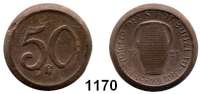 P O R Z E L L A N M Ü N Z E N,Münzen von anderen Deutschen Keramischen Fabriken Bunzlau50 Pfennig 1921 braun.  Vorderseite ohne Perlkreis.  Menzel 4020.?.