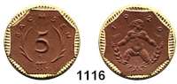 P O R Z E L L A N M Ü N Z E N,S A C H S E N 5 Mark 1920 braun, Rand vergoldet.  Gipsform.  Menzel 22281.31.