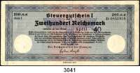 P A P I E R G E L D,Steuergutscheine Steuergutschein ISteuergutschein über 200 Reichsmark.  Einlösbar ab : April 1940.  Rs. Stempel der Firma 