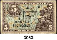 P A P I E R G E L D,BUNDESREPUBLIK DEUTSCHLAND 5 Deutsche Mark 1948.  Mit B-Stempel und B-Perforation.  Ros. WBZ-16 c.