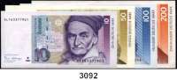 P A P I E R G E L D,BUNDESREPUBLIK DEUTSCHLAND 10 Deutsche Mark bis 200 Deutsche Mark 2.1.1989.  Ros. BRD 36 bis 39.  SATZ 4 Scheine.