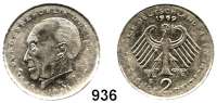 B U N D E S R E P U B L I K,Verprägungen und Kuriositäten 2 Mark 1969 G.  Adenauer.  Jaeger 406.  Verprägung - geprägt auf dünnem Schrötling.  3,78 g. statt 7 g.