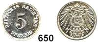 R E I C H S M Ü N Z E N,Kleinmünzen 5 Pfennig 1907 A.