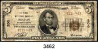 P A P I E R G E L D,AUSLÄNDISCHES  PAPIERGELD U.S.A.5 Dollars 1929.  National Currency.  THE FIRST NATIONAL BANK OF BOSTON, MASSACHUSETTS. Braunes Siegel und div. Unterschriften.
