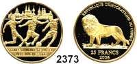 AUSLÄNDISCHE MÜNZEN,Kongo - Kinshasa 25 Francs 2006 (4,56 g fein). Fußball WM 2006 - Spieler vor Skyline. GOLD
