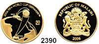 AUSLÄNDISCHE MÜNZEN,Malawi 50 Kwacha 2006 (4,56 g fein). Fußball WM 2006. Schön 111. KM 108. GOLD