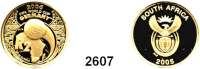 AUSLÄNDISCHE MÜNZEN,Südafrika 2 Rand 2005 (7,77 g fein). Fußball WM 2006 - Fußball vor Landkarte. Schön 396. KM 390. Fb. 32. GOLD