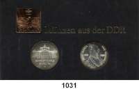 Deutsche Demokratische Republik   PP-Patina !!!!!,Thematische Sätze 750 Jahre Berlin  10 Mark 1976  Carl Maria von Weber und 1987  Schauspielhaus Berlin.  Im Münzrahmen mit Plakette Berlin 1987.  Jaeger S. 842.