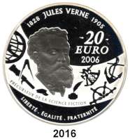 AUSLÄNDISCHE MÜNZEN,E U R O - P R Ä G U N G E N Frankreich20 Euro 2006. (Silber, 5 Unzen). Jules Verne. Schön 875. KM 2067. Im Originaletui mit Zertifikat.