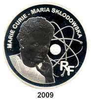 AUSLÄNDISCHE MÜNZEN,E U R O - P R Ä G U N G E N Frankreich20 Euro 2006. (Silber, 5 Unzen). Marie Curie. Schön 851. KM 2050. Im Originaletui mit Zertifikat.