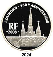 AUSLÄNDISCHE MÜNZEN,E U R O - P R Ä G U N G E N Frankreich20 Euro 2008. (Silber, 5 Unzen). 150. Jahrestag der Marienerscheinung von Lourdes - Basilika in Lourdes. Schön 980. KM 1563. Im Originaletui mit Zertifikat.