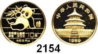 AUSLÄNDISCHE MÜNZEN,China Volksrepublik seit 194910 Yuan 1989. (1/10 UNZE 3,11g. fein). Panada mit Bambuszweig. Schön 220. KM 223. Fb. B 7. Verschweißt. GOLD