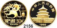 AUSLÄNDISCHE MÜNZEN,China Volksrepublik seit 194950 Yuan 1989 (1/2 UNZE 15,5 g. fein). Panada mit Bambuszweig. Schön 222. KM 226. Fb. B 5. Verschweißt. GOLD