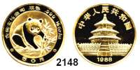 AUSLÄNDISCHE MÜNZEN,China Volksrepublik seit 194950 Yuan 1988. (1/2 UNZE 15,55 g. fein). Panda. Schön 180. KM 186. Fb. B 5. In Kapsel. GOLD