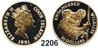 AUSLÄNDISCHE MÜNZEN,Cook Islands 50 Dollars 1991.  (4,53 g fein).  Kopf eines Koalas.  Schön 191.  KM 815.  Fb. 33 a.  GOLD