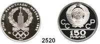 AUSLÄNDISCHE MÜNZEN,Russland Sowjetunion 1924 - 1991150 Rubel 1977. (15,55 g fein). Olympische Spiele - Emblem der Spiele. Schön 101. Y. 152. Fb. 191. Parch. 276. PLATIN