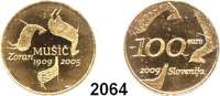 AUSLÄNDISCHE MÜNZEN,E U R O - P R Ä G U N G E N Slowenien100 EURO 2009 (6,3g FEIN). Zoran Music. Schön 90. KM 89. Im Originaletui mit Zertifikat. GOLD