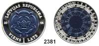 AUSLÄNDISCHE MÜNZEN,Lettland 1 Lats 2004. Bimetall, Silber und Niob. Schicksal der Zeit - Siegel von Heinrich Rose. Schön 65. KM 62. Im Originaletui mit Zertifikat.