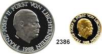 AUSLÄNDISCHE MÜNZEN,Liechtenstein 10 Franken (Silber) und 50 Franken 1988 (Gold, 9 g fein). 50. Jahrestag der Thronbesteigung von Fürst Franz Josef II.. Schön 20 und 21. KM 20 und 21. Fb. 24. Im Originaletui. GOLD