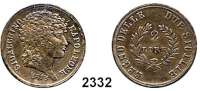 AUSLÄNDISCHE MÜNZEN,Italien NeapelJoachim (Napoleon) Murat 1808 - 1815. 2 Lire 1813. Schön 13. KM 258.