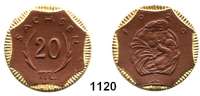 P O R Z E L L A N M Ü N Z E N,S A C H S E N 20 Mark 1920 braun, Rand vergoldet.  Gipsform  Menzel 22281.53.
