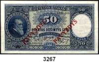 P A P I E R G E L D,AUSLÄNDISCHES  PAPIERGELD Litauen50 Litu 24.11.1927.  KN A 000,000.  Perforation 