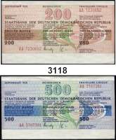 P A P I E R G E L D,D D R Reiseschecks zu 50 Mark (eingelöst, wenig gebraucht, 20x), 200 Mark (blanko, fast kassenfrisch, 20x) und 500 Mark (blanko, kassenfrisch, 20x)  LOT 60 Stück.