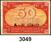 P A P I E R G E L D,Kleingeldscheine der Landesregierungen Baden - Staatsschuldenverwaltung5, 10(2), 50 Pfennig 1947.  Ros FBZ-1 b, 2 c, 2 d, 3.  LOT 4 Scheine.