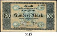 P A P I E R G E L D,Memelgebiet Notgeld der Handelskammer des Memelgebietes 19221 Mark(gebraucht), 5 Mark(gebraucht) und 100 Mark(geklebter Einriss, sonst leicht gebraucht) 22.2.1922.  Ros. MEM-2,4, 9.  LOT 3 Scheine.