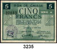 P A P I E R G E L D,AUSLÄNDISCHES  PAPIERGELD FrankreichHandelskammer von Colmar,  50 Centimes, 1 und 5 Francs 17.6.1940.  Keller 59, 60, 61.  LOT 3 Scheine.