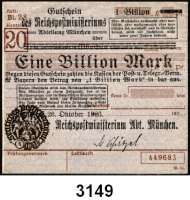 P A P I E R G E L D   -   N O T G E L D,Reichspost MünchenReichspostministerium,  1 Billion Mark 26.10.1923.  Brauner Hochdruckstempel 3.12.1923.  Mü/Gei/Grab. 508.4.