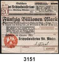 P A P I E R G E L D   -   N O T G E L D,Reichspost MünchenReichspostministerium,  50 Billionen Mark 26.10.1923.  Brauner Hochdruckstempel 3.12.1923.  Mü/Gei/Grab. 508.6.