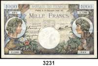 P A P I E R G E L D,AUSLÄNDISCHES  PAPIERGELD Frankreich100 Francs 13.3.1941 (leicht gebraucht) und 12.2.1942.  500 Francs 29.1.1942 (gebraucht);  1000 Francs 19.12.1940 (Büge, sonst kaum gebraucht);  10 Francs 4.6.1964 (gebraucht).  Pick 94(2), 95 b, 96 a, 147 a.  LOT 5 verschiedene Scheine.