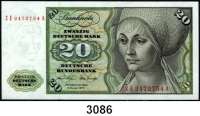 P A P I E R G E L D,BUNDESREPUBLIK DEUTSCHLAND 20 Deutsche Mark 2.1.1970.  ZE...A.  Austauschnote.  Ros. BRD-15. d.