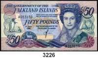 P A P I E R G E L D,AUSLÄNDISCHES  PAPIERGELD Falkland-Inseln50 Pfund 1.7.1990;  5 Pfund 14.6.2005;  10 und 20 Pfund 1.1.2011.  Pick 16 a, 17 a, 18, 19.  LOT 4 Scheine.