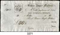 P A P I E R G E L D,AUSLÄNDISCHES  PAPIERGELD MaltaBanco Anglo Maltese.  50 Lire Cinquanta Sterline (50 Pfund) 18xx.  Blankette (Remainder).  Pick S 116.