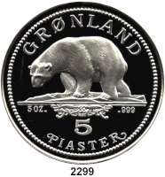 AUSLÄNDISCHE MÜNZEN,Grönland Magarethe II., seit 19725 Piaster 1987 (Silber, 5 Unzen). Eisbär.